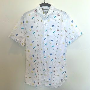 Sovereign Codes Men’s Size Small Tourist Surfer Print Short Sleeve Novelty Shirt